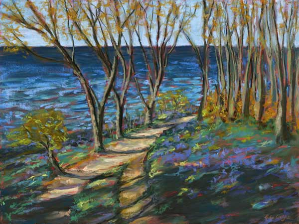 Bluebells By The Sea, Pastel Over Acrylic On Panel