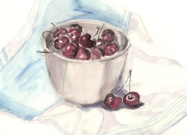 Bowl Of Cherries, Watercolour