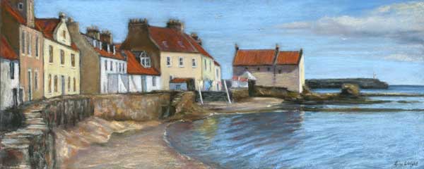 Calm Day at Pittenweem, Acrylic and Pastel on Panel