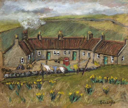 Farm Cottages, Oil Pastel