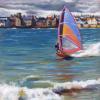 Windsurfer At Elie, Pastel on Panel