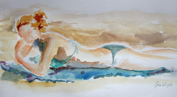 Sunbathing, Watercolour