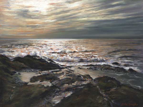 Waves At Elie, Pastel On Panel